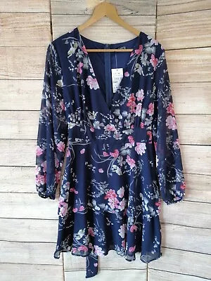 Plus Size Women Dress with a Flattering A - Line Cut for Comfort and StyleFloral Navy Mini Dress Plus Size Women Dress with a Flattering A - Line Cut for Comfort and StyleFloral Navy Mini Dress