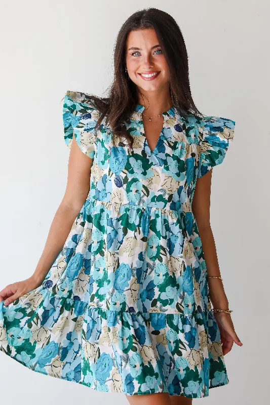 Plus Size Women Dress with a Flattering A - Line Cut for Comfort and StyleFINAL SALE - Flourishing Confidence Blue Floral Tiered Mini Dress Plus Size Women Dress with a Flattering A - Line Cut for Comfort and StyleFINAL SALE - Flourishing Confidence Blue Floral Tiered Mini Dress