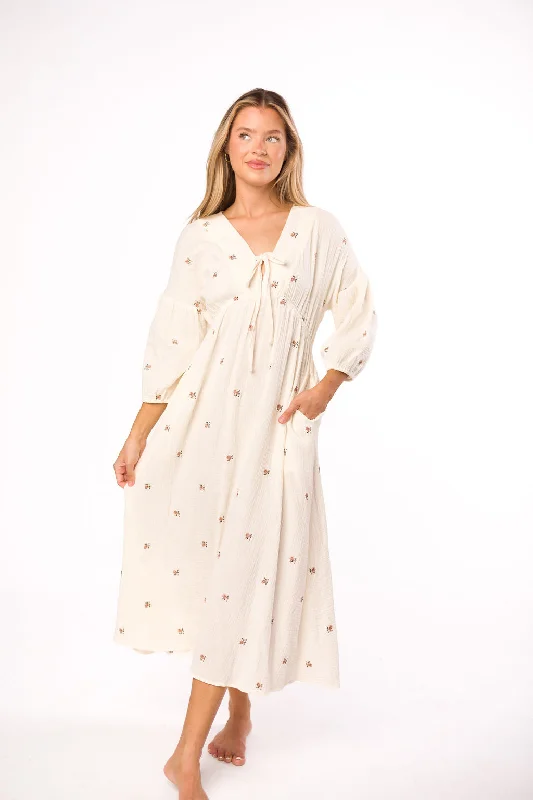 Mini Women Dress with a Short Hem for a Young and Trendy StyleHunter 100% Cotton Gauze Midi Dress in Soy/Pink Floral - Bump Friendly Mini Women Dress with a Short Hem for a Young and Trendy StyleHunter 100% Cotton Gauze Midi Dress in Soy/Pink Floral - Bump Friendly