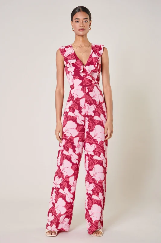 Women jumpsuits with one - shoulder tops for a stylish and asymmetric lookGinger Berry Floral Sleeveless Surplice Jumpsuit Women jumpsuits with one - shoulder tops for a stylish and asymmetric lookGinger Berry Floral Sleeveless Surplice Jumpsuit