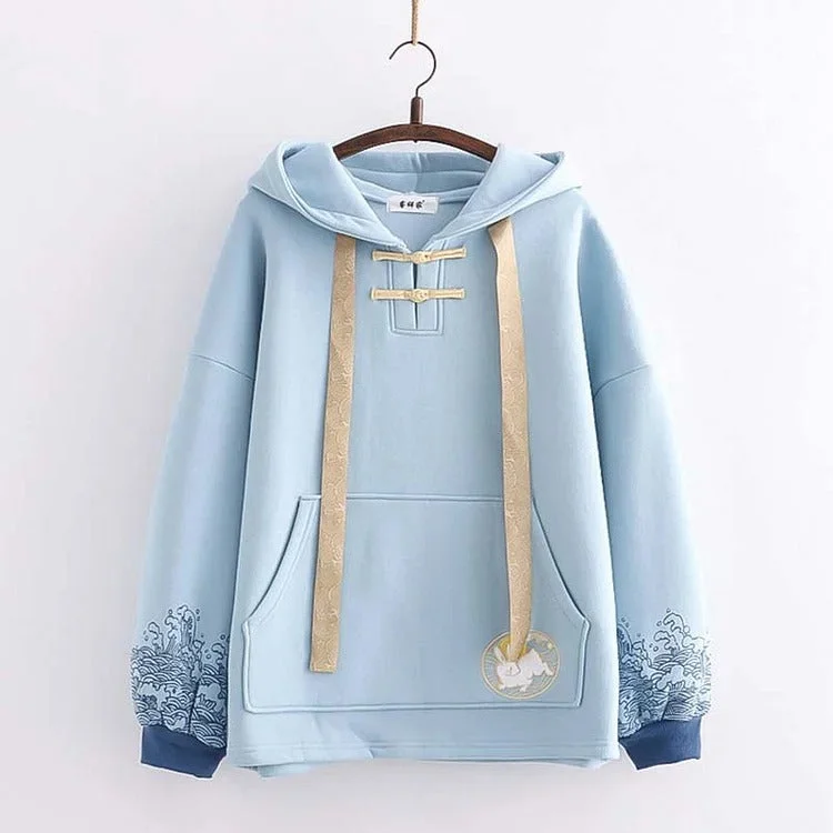 Women's tie - dye hoodie in bright colors for a retro and eye - catching styleHarajuku Rabbit Hoodie - Embroidery and Wave Print Design Women's tie - dye hoodie in bright colors for a retro and eye - catching styleHarajuku Rabbit Hoodie - Embroidery and Wave Print Design
