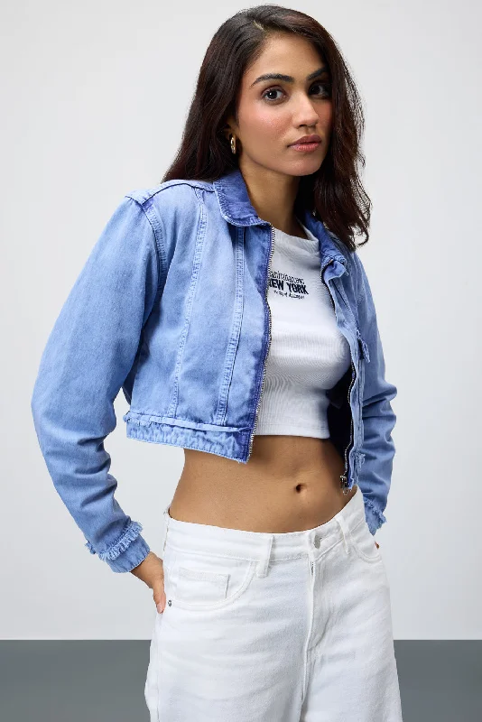 Women's cropped satin jackets in pastel shades for a glamorous evening outImperial Cropped Denim Jacket Women's cropped satin jackets in pastel shades for a glamorous evening outImperial Cropped Denim Jacket
