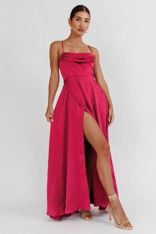 Sheath Women Dress with a Tailored Fit for a Professional LookInner Light Gathered Bust Split Maxi Dress Wine Sheath Women Dress with a Tailored Fit for a Professional LookInner Light Gathered Bust Split Maxi Dress Wine