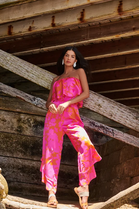 Women jumpsuits with cold - shoulder sleeves for a trendy styleLava Flow Strapless Wide Leg Jumpsuit Women jumpsuits with cold - shoulder sleeves for a trendy styleLava Flow Strapless Wide Leg Jumpsuit