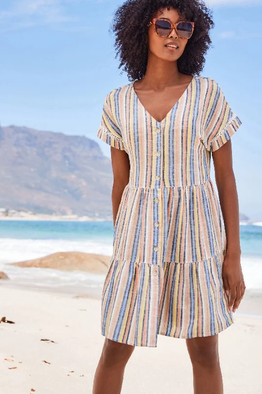 Empire Waist Women Dress to Accentuate the Bust and Conceal the WaistLinen Blend Tiered Mini Dress Empire Waist Women Dress to Accentuate the Bust and Conceal the WaistLinen Blend Tiered Mini Dress