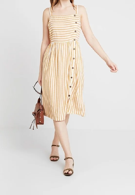 Wrap - Style Women Dress with Adjustable Fit for All Body TypesLinen Look Stripe Cami Dress Yellow Wrap - Style Women Dress with Adjustable Fit for All Body TypesLinen Look Stripe Cami Dress Yellow