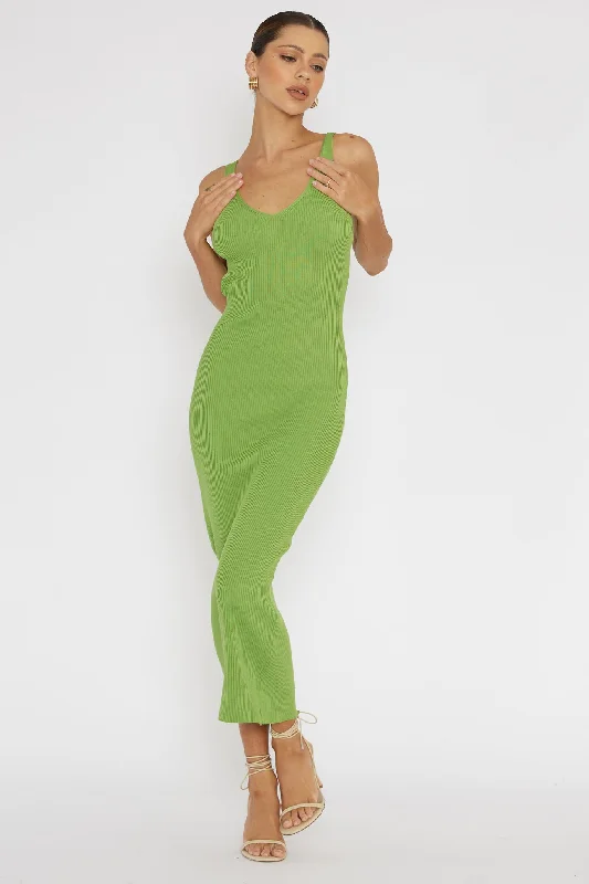 Backless Women Dress for a Sexy and Alluring Look at Evening EventsLinzi Lace-Up Back Knit Midi Dress Green