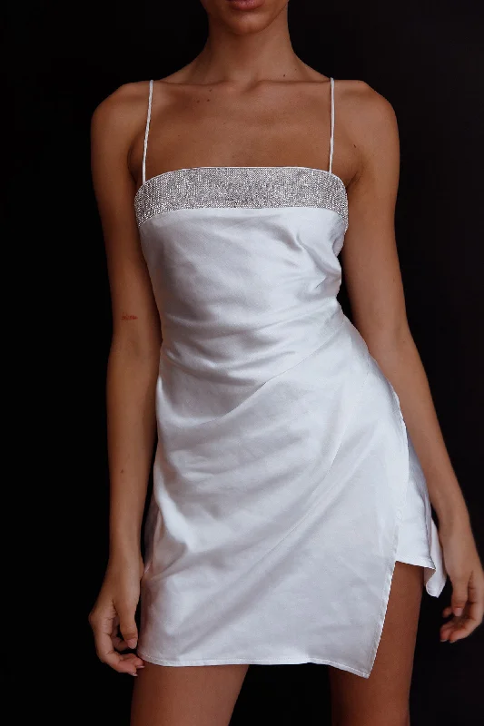 Ball Gown Women Dress with a Full Skirt for a Princess - like LookMaking Headlines Diamante Neckline Mini Dress White Ball Gown Women Dress with a Full Skirt for a Princess - like LookMaking Headlines Diamante Neckline Mini Dress White