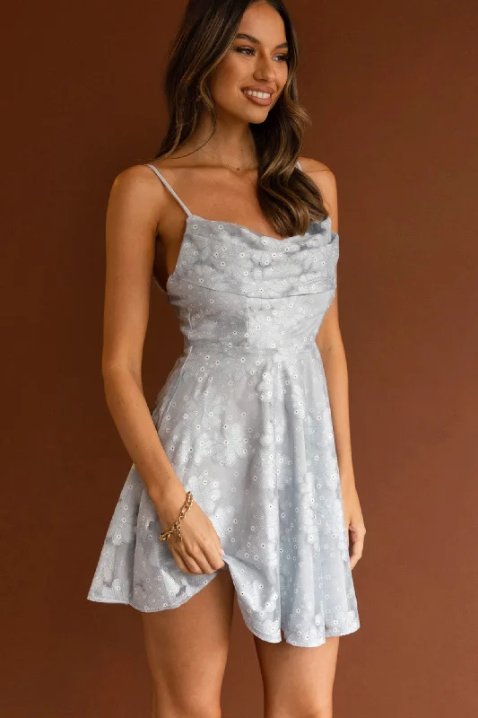 Empire Waist Women Dress to Accentuate the Bust and Conceal the WaistMarbella Floral Embroidered Mesh Scoop Neck Mini Dress Steel Blue Empire Waist Women Dress to Accentuate the Bust and Conceal the WaistMarbella Floral Embroidered Mesh Scoop Neck Mini Dress Steel Blue