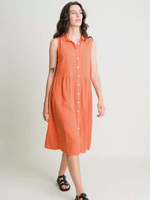 Women jumpsuits with a V - neck for a flattering and elongating effectMatilda Cotton Midi Dress | Orange