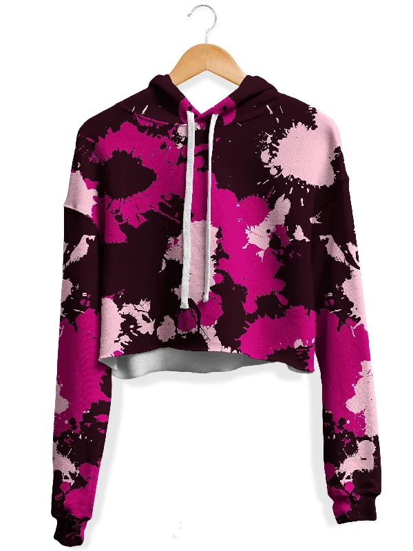 Women's oversized cropped hoodie with drawstrings for a trendy lookMauve Pink Paint Splatter Camo Fleece Crop Hoodie Women's oversized cropped hoodie with drawstrings for a trendy lookMauve Pink Paint Splatter Camo Fleece Crop Hoodie