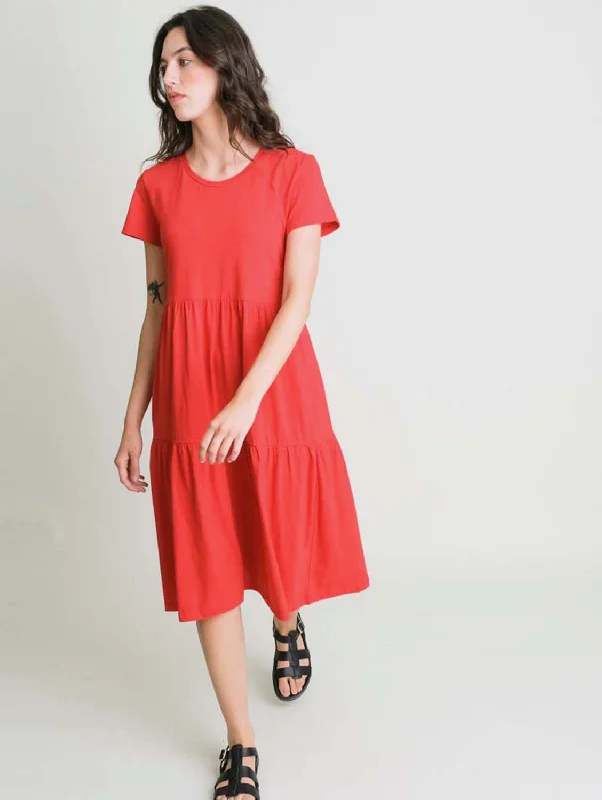 Women jumpsuits with pom - pom trims for a playful and festive lookMaya Organic Cotton Jersey Dress | Red Women jumpsuits with pom - pom trims for a playful and festive lookMaya Organic Cotton Jersey Dress | Red
