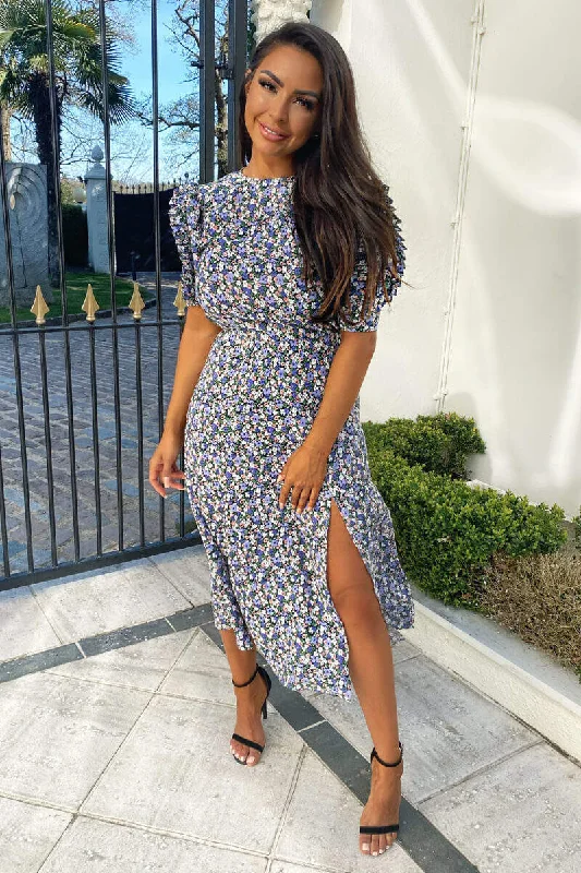 Little Black Women Dress with Sequins for a Glamorous Night OutMulti Floral Pleated Sleeve Midi Dress Little Black Women Dress with Sequins for a Glamorous Night OutMulti Floral Pleated Sleeve Midi Dress