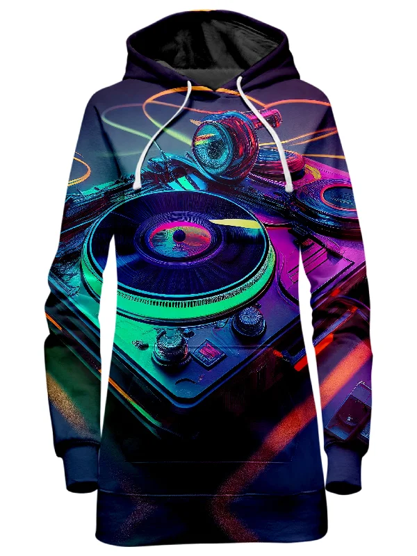Women's fleece - lined hoodie with thumbholes for warmth in winterNeon Turntables Hoodie Dress Women's fleece - lined hoodie with thumbholes for warmth in winterNeon Turntables Hoodie Dress