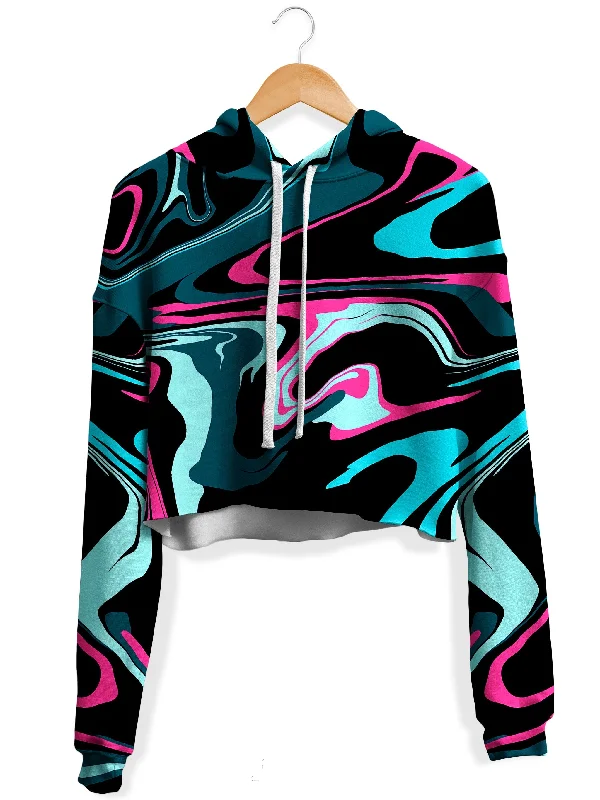 Women's tie - dye hoodie in bright colors for a retro and eye - catching stylePink Cyan Melt Fleece Crop Hoodie Women's tie - dye hoodie in bright colors for a retro and eye - catching stylePink Cyan Melt Fleece Crop Hoodie