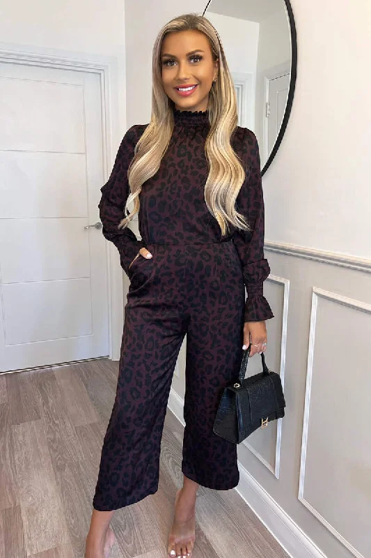 Women jumpsuits with geometric prints for a modern and contemporary aestheticPlum Animal Print High Neck Long Sleeve Jumpsuit Women jumpsuits with geometric prints for a modern and contemporary aestheticPlum Animal Print High Neck Long Sleeve Jumpsuit