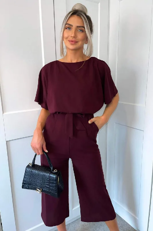 Cotton women jumpsuits for a comfortable and natural - feeling everyday optionPlum Tie Waist Short Sleeve Culotte Jumpsuit Cotton women jumpsuits for a comfortable and natural - feeling everyday optionPlum Tie Waist Short Sleeve Culotte Jumpsuit