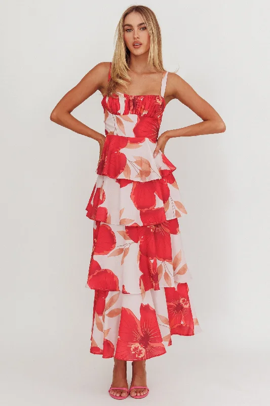 Lace - Embellished Women Dress for an Elegant and Sophisticated AppearanceProvence Bloom Tiered Ruffle Floral Maxi Dress Blush Lace - Embellished Women Dress for an Elegant and Sophisticated AppearanceProvence Bloom Tiered Ruffle Floral Maxi Dress Blush