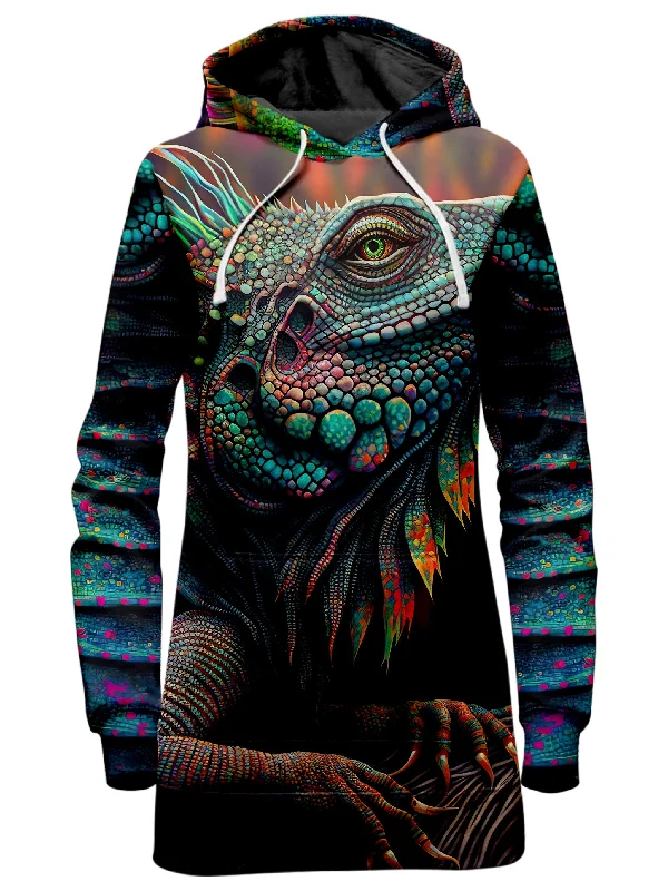 Women's tie - front hoodie in a lightweight fabric for summer layeringPsychedelic Giant Iguana 2.0 Hoodie Dress Women's tie - front hoodie in a lightweight fabric for summer layeringPsychedelic Giant Iguana 2.0 Hoodie Dress