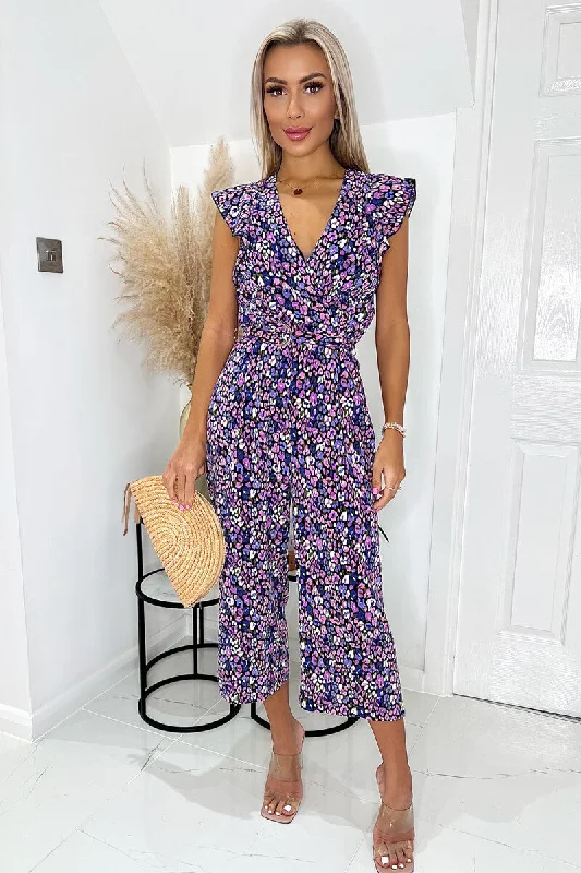 Women jumpsuits with side slits on the pants for a touch of allurePurple Animal Print V Neck Belted Jumpsuit Women jumpsuits with side slits on the pants for a touch of allurePurple Animal Print V Neck Belted Jumpsuit