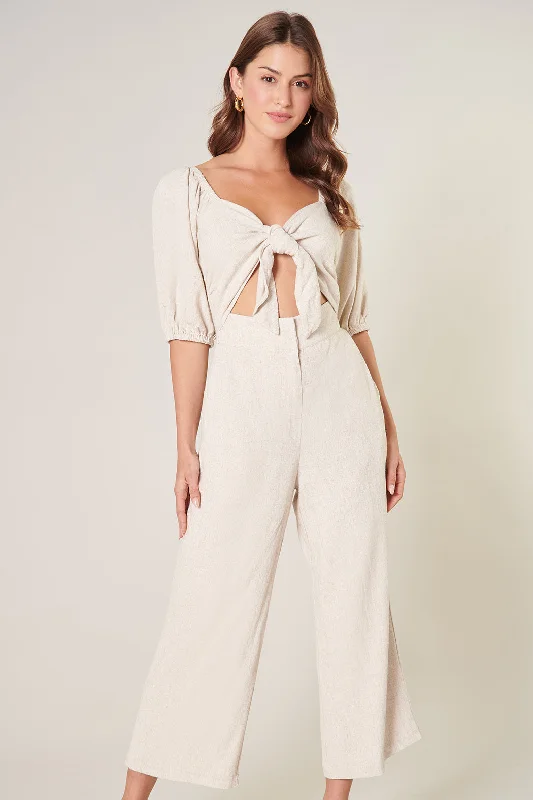 Women jumpsuits with high - low hems for a modern and fashion - forward styleSaint Tropez Jermaine Cut Out Tie Front Linen Jumpsuit Women jumpsuits with high - low hems for a modern and fashion - forward styleSaint Tropez Jermaine Cut Out Tie Front Linen Jumpsuit