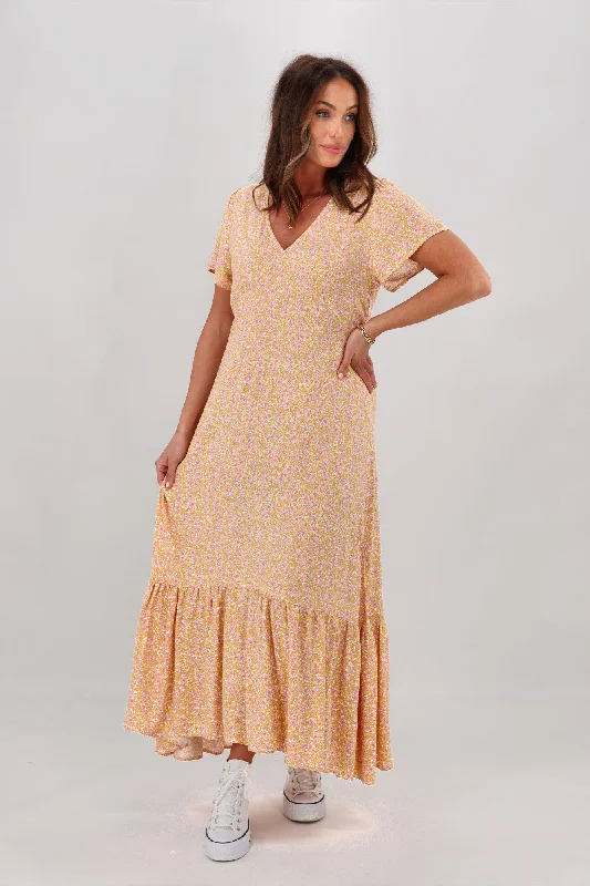 Off - the - Shoulder Women Dress for a Romantic and Feminine LookSass Montana Maxi Dress Lemon Ditsy Off - the - Shoulder Women Dress for a Romantic and Feminine LookSass Montana Maxi Dress Lemon Ditsy