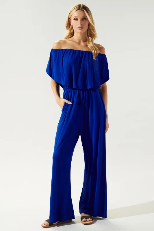 Metallic women jumpsuits for a dazzling New Year's Eve partySharpay Jersey Knit Off the Shoulder Jumpsuit