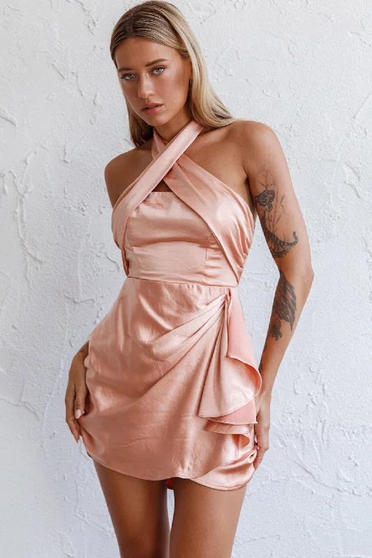 Halter Neck Women Dress to Show Off the Shoulders and NecklineStars Align Halterneck Satin Dress Peach Halter Neck Women Dress to Show Off the Shoulders and NecklineStars Align Halterneck Satin Dress Peach