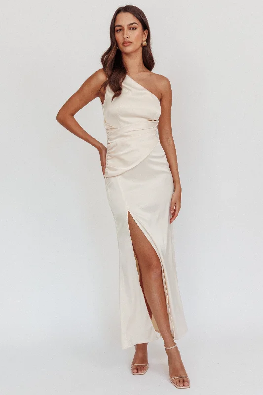 Halter Neck Women Dress to Show Off the Shoulders and NecklineTaniesha One-Shoulder Gathered Maxi Dress Champagne Halter Neck Women Dress to Show Off the Shoulders and NecklineTaniesha One-Shoulder Gathered Maxi Dress Champagne