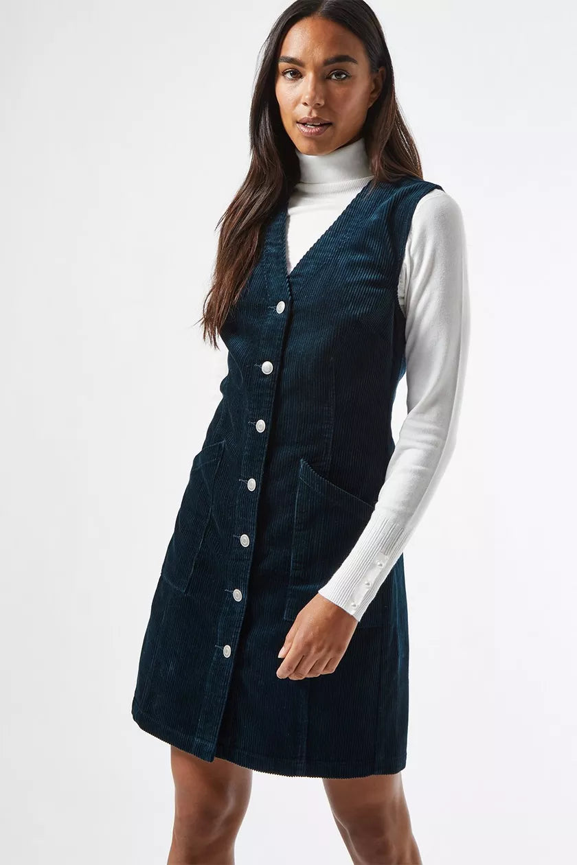 Shift Women Dress with a Simple and Classic Design for Everyday WearTeal Corduroy Pinafore Dress
