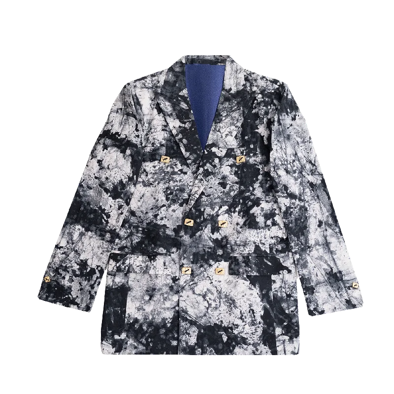 Women's denim jackets with a patchwork design for a bohemian and artsy styleThe Bisa III the fitted and tailored double-breasted suit jacket Women's denim jackets with a patchwork design for a bohemian and artsy styleThe Bisa III the fitted and tailored double-breasted suit jacket