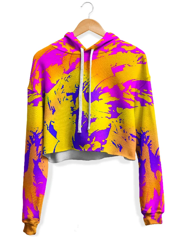 Women's cropped sweatshirt with a lace - trimmed hem for a romantic lookTropical Ombre Paint Splatter Graffiti Fleece Crop Hoodie Women's cropped sweatshirt with a lace - trimmed hem for a romantic lookTropical Ombre Paint Splatter Graffiti Fleece Crop Hoodie
