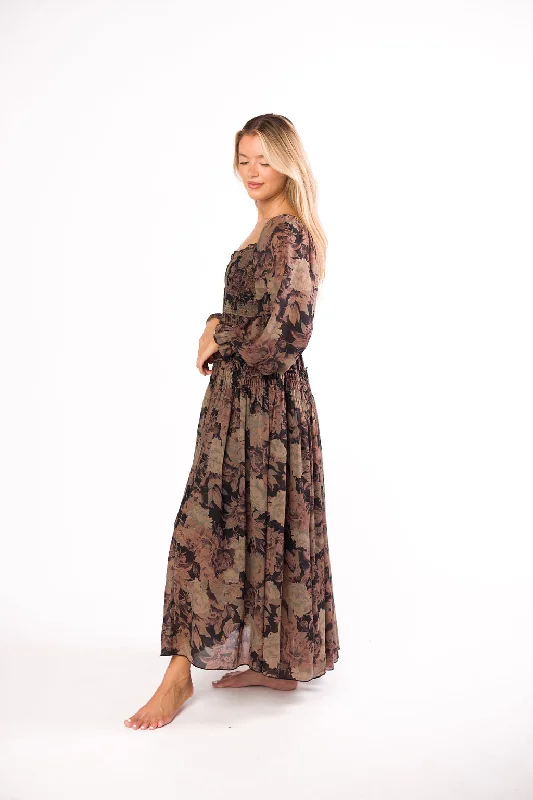 Halter Neck Women Dress to Show Off the Shoulders and NecklineBlaine Smocked Maxi Dress in Black Floral (Almost sold out, cannot be restocked)