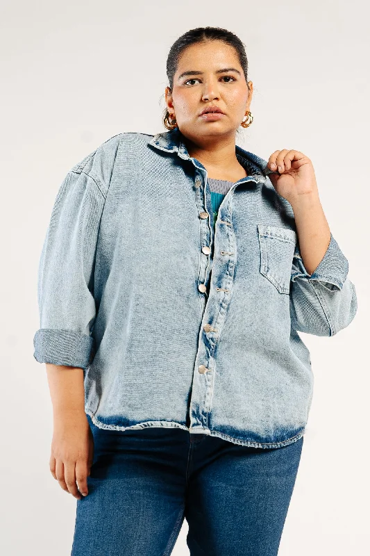 Women's trench coats with a removable belt for customizable stylingWashed Out Vintage Denim Shacket