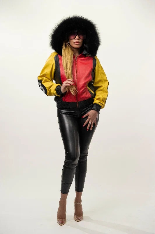 Women's moto jackets with a lace - up front for a unique and stylish touchWomen's 8 Ball Jacket With Premium Fox Fur Hood Women's moto jackets with a lace - up front for a unique and stylish touchWomen's 8 Ball Jacket With Premium Fox Fur Hood