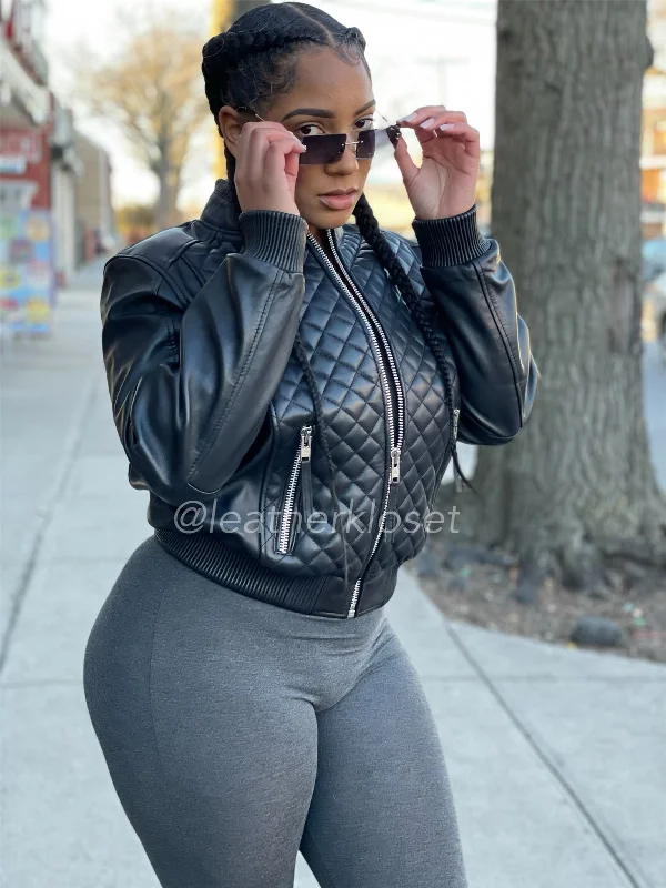 Women's moto jackets with a lace - up front for a unique and stylish touchWomen's Lucas Quilted Leather Jacket [Black]