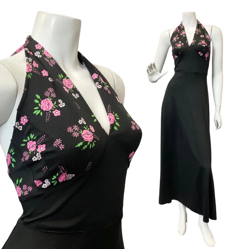 Backless Women Dress for a Sexy and Alluring Look at Evening Events Backless Women Dress for a Sexy and Alluring Look at Evening Events VINTAGE 60s 70s BLACK PINK GREEN FLOWER DAISY ROSE MOD HALTER MAXI DRESS 10