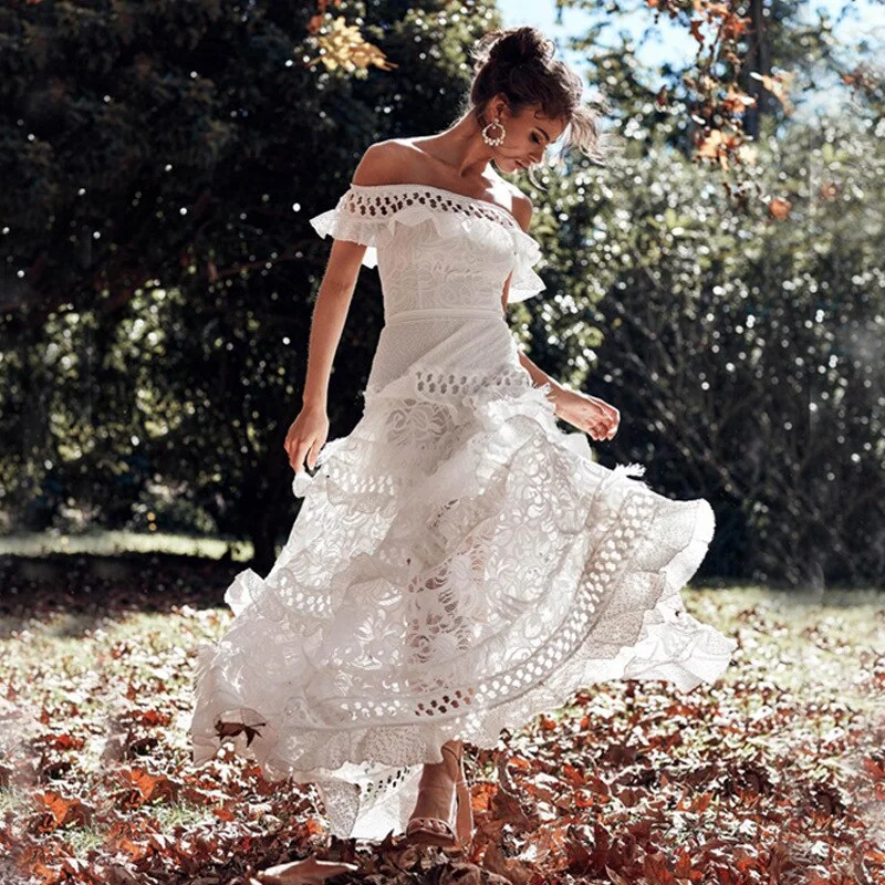 Maxi dresses with a halter neck for a stylish and sophisticated choiceFashionSierra - White Prom Dresses Lace Off Shoulder Ruffles Midi Dresses Maxi dresses with a halter neck for a stylish and sophisticated choiceFashionSierra - White Prom Dresses Lace Off Shoulder Ruffles Midi Dresses