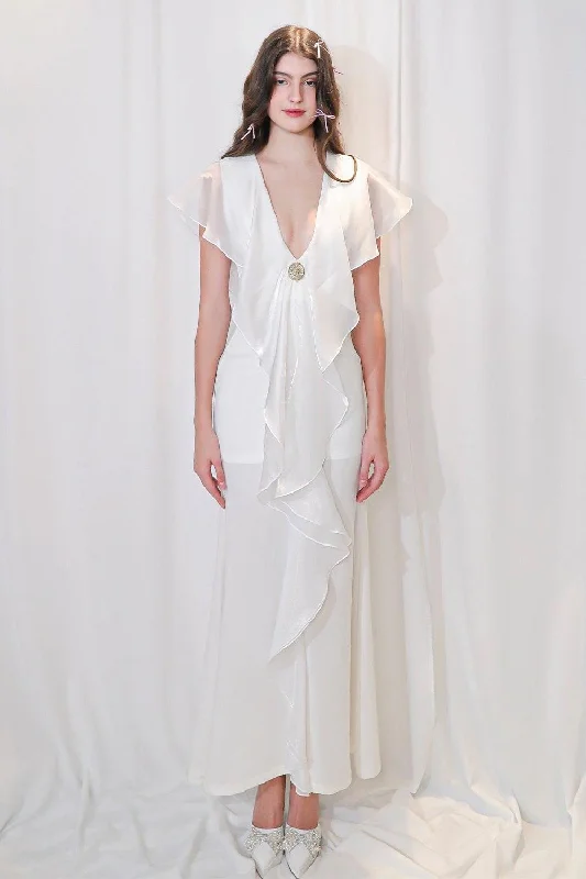 Maxi dresses with a button - down front for a classic lookCeleste Trumpet V-Neck Organza Cotton Ankle Length Dress Maxi dresses with a button - down front for a classic lookCeleste Trumpet V-Neck Organza Cotton Ankle Length Dress