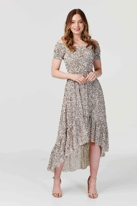 Plaid maxi dresses for fall fashion eventsDitsy Print Off The Shoulder Dress