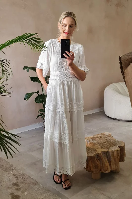 Maxi dresses with a wrap - around style for a customizable fitShort Sleeve Crochet Maxi Dress Maxi dresses with a wrap - around style for a customizable fitShort Sleeve Crochet Maxi Dress