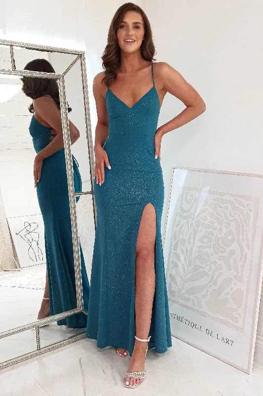 Maxi dresses with fringe trim for a bohemian vibeSaraid Glitter Gown | Teal
