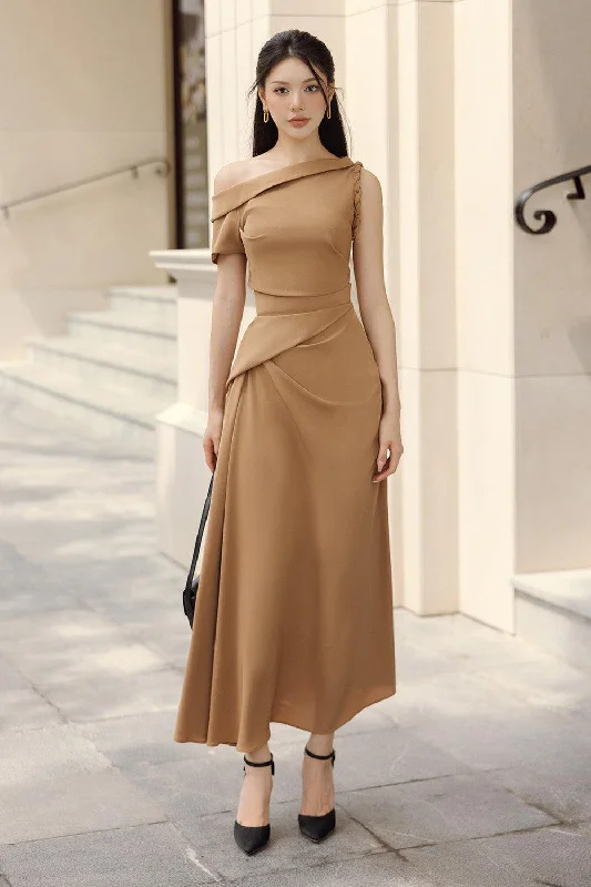 Maxi dresses with a wrap - around style for a customizable fitEllie Asymmetric Diagonal Neck Polycotton Ankle Length Dress Maxi dresses with a wrap - around style for a customizable fitEllie Asymmetric Diagonal Neck Polycotton Ankle Length Dress