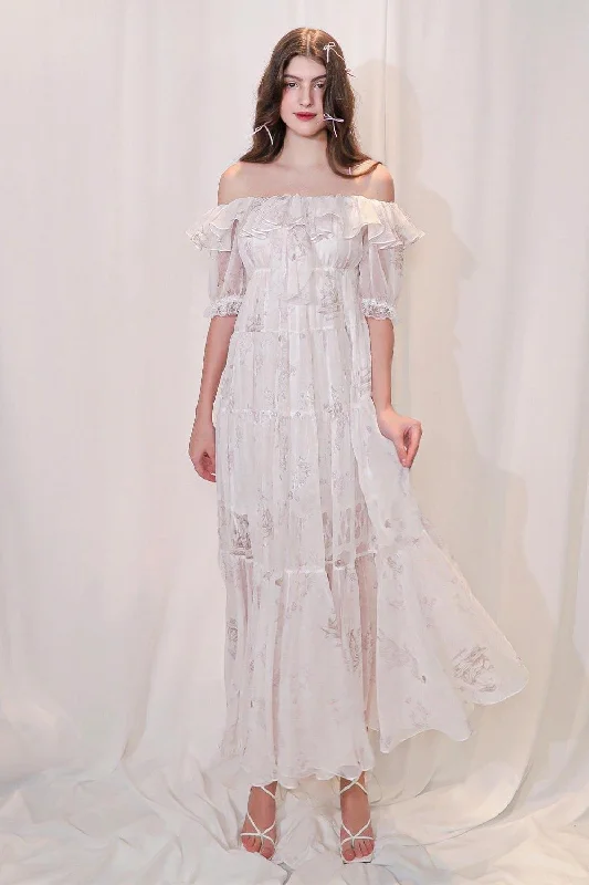 Maxi dresses with a ruched bodice for a more form - fitting and feminine shapeElodie A-line Off-Shoulder Voile Ankle Length Dress Maxi dresses with a ruched bodice for a more form - fitting and feminine shapeElodie A-line Off-Shoulder Voile Ankle Length Dress