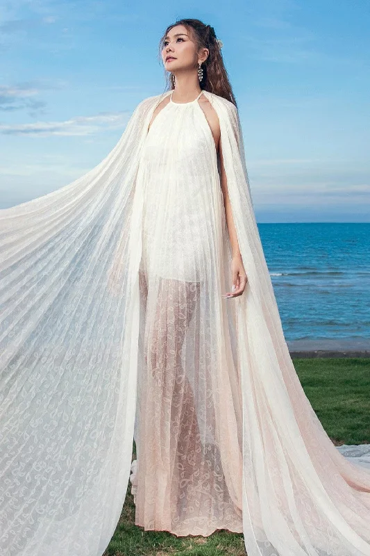 Maxi dresses with a cinched waist for a defined silhouetteFlavia Halter Cape Sleeved Organza Voile Floor Length Dress Maxi dresses with a cinched waist for a defined silhouetteFlavia Halter Cape Sleeved Organza Voile Floor Length Dress