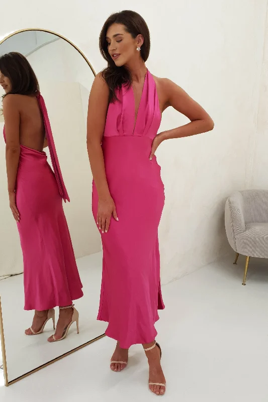 Maxi dresses with off - the - shoulder styles for a romantic and breezy lookKaylah Satin Halter Neck Maxi Dress | Fuchsia Maxi dresses with off - the - shoulder styles for a romantic and breezy lookKaylah Satin Halter Neck Maxi Dress | Fuchsia
