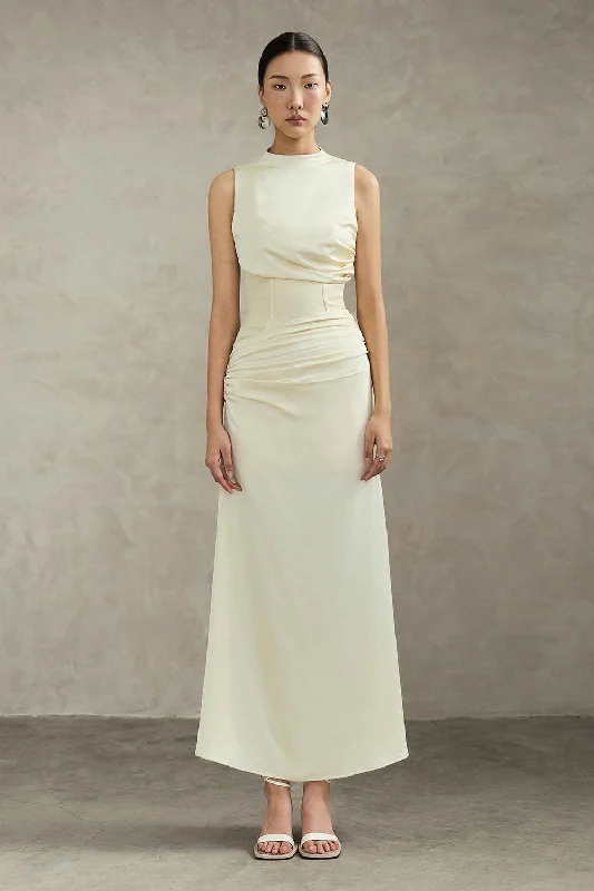 Maxi dresses with off - the - shoulder styles for a romantic and breezy lookMaisie A-line Corset Waist Silk Ankle Length Dress Maxi dresses with off - the - shoulder styles for a romantic and breezy lookMaisie A-line Corset Waist Silk Ankle Length Dress