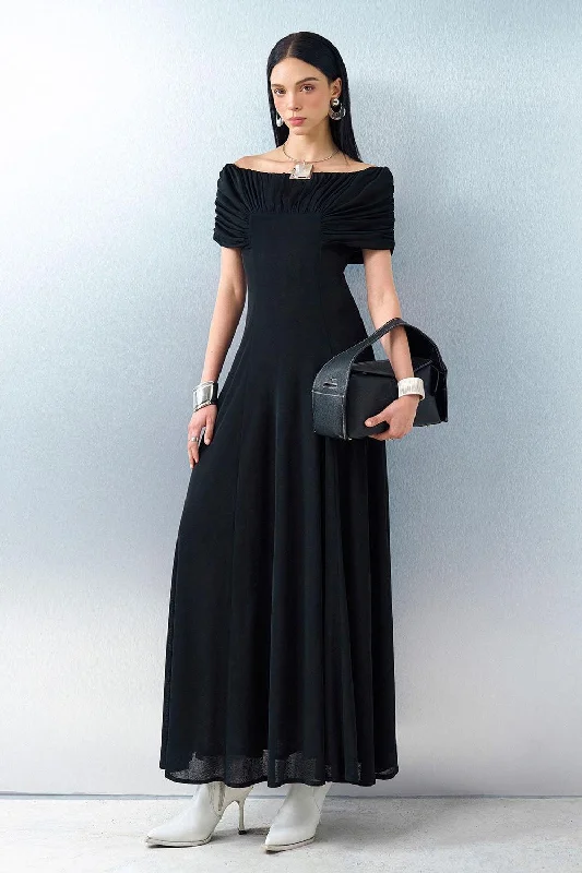 Maxi dresses with patchwork designs for a one - of - a - kind styleMargot Drop Waist Off-Shoulder Knit Ankle Length Dress Maxi dresses with patchwork designs for a one - of - a - kind styleMargot Drop Waist Off-Shoulder Knit Ankle Length Dress