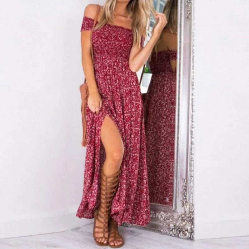 Leather maxi dresses for an edgy and bold appearanceFashionSierra - New Fashion Women Boho Off shoulder High Waist Short Sleeve Maxi Dress Ladeis Summer Floral Beach Casual Long Sundress Leather maxi dresses for an edgy and bold appearanceFashionSierra - New Fashion Women Boho Off shoulder High Waist Short Sleeve Maxi Dress Ladeis Summer Floral Beach Casual Long Sundress