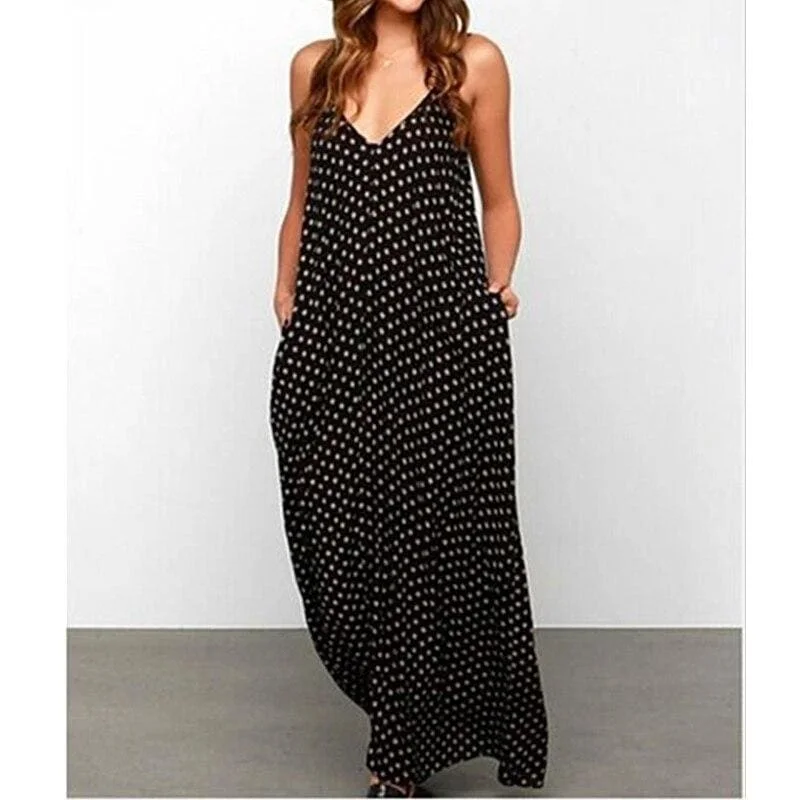 Maxi dresses with a pleated skirt for a timeless and elegant appearanceFashionSierra - New Women Summer Boho Long Maxi Dress Holiday Party Dress Ladies Sleeveless Loose Dress Casual V-Neck Beach Sundress